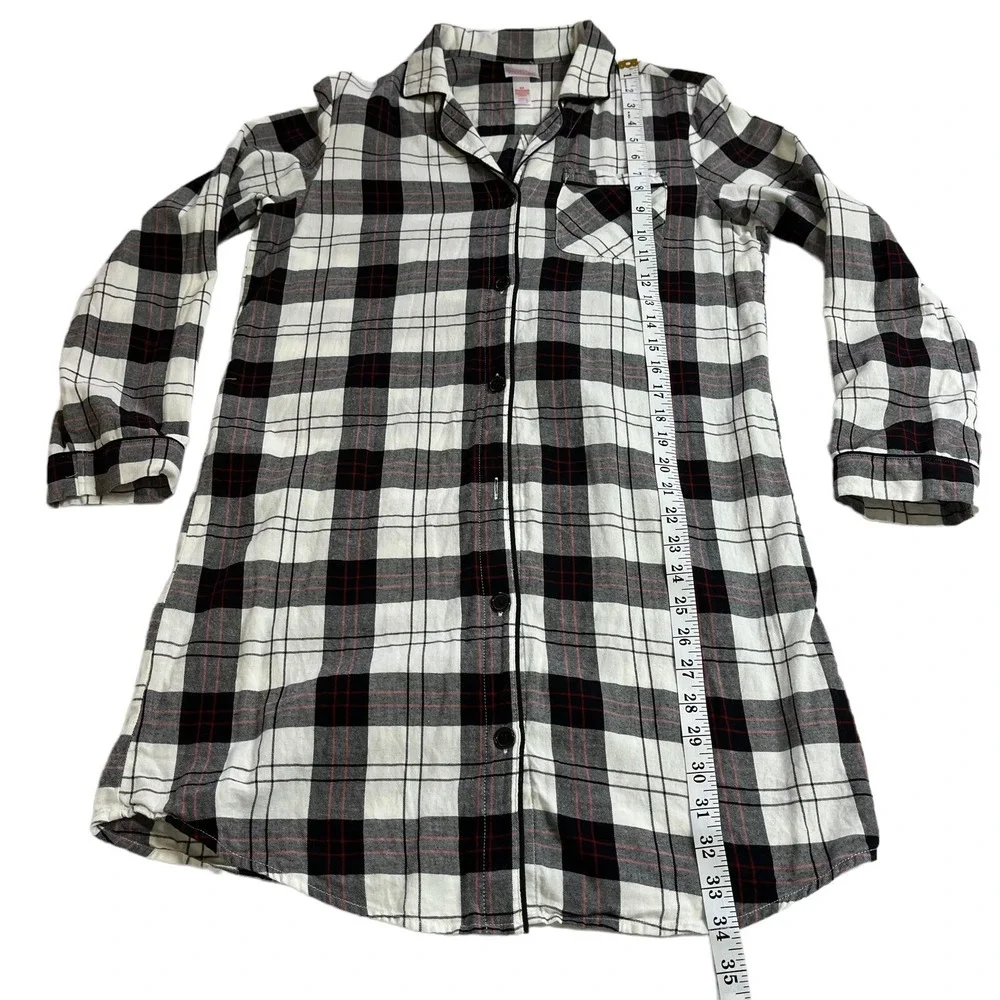 Plaid Sleep Shirt Cottagecore Grunge Cozy Flannel‎ Lounge Nightgown Sleepwear XS